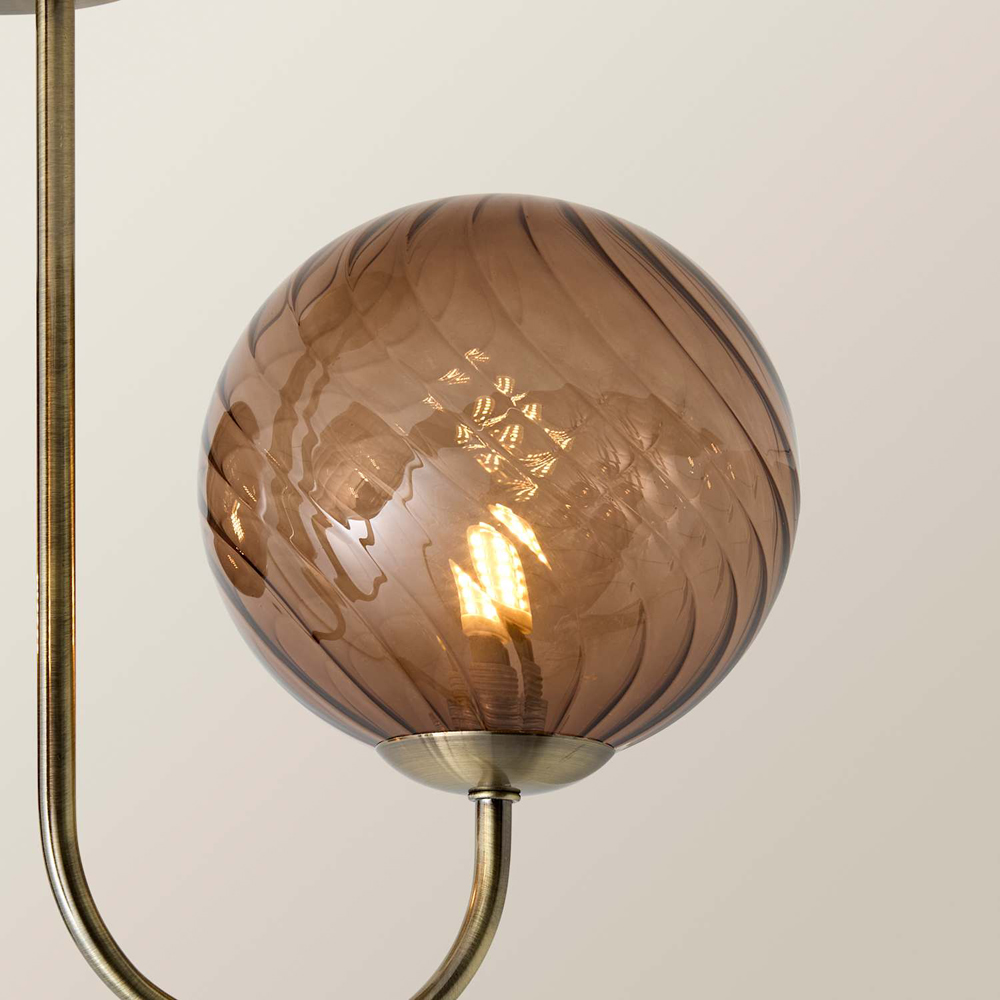 ValueLights Sydney Brushed Brass 3-Arm Chandelier with Glass Shade and Bulb Image 3