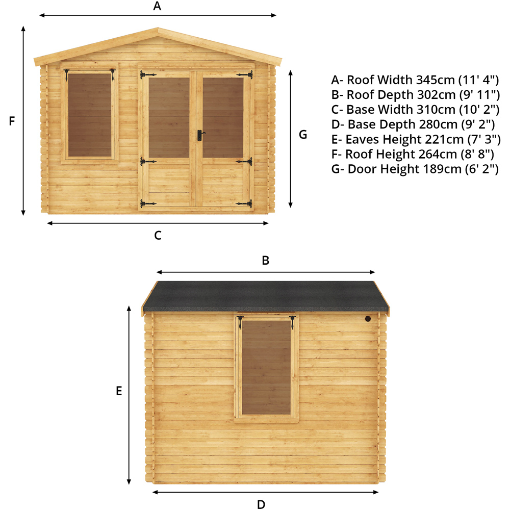 Mercia 10.8 x 9.8ft Double Door Wooden Apex Log Cabin Image 8