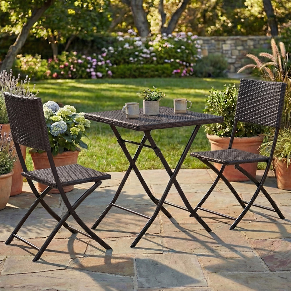 GARDEN VIDA Capri Rattan Effect 2 Seater Bistro Set Brown Image 1