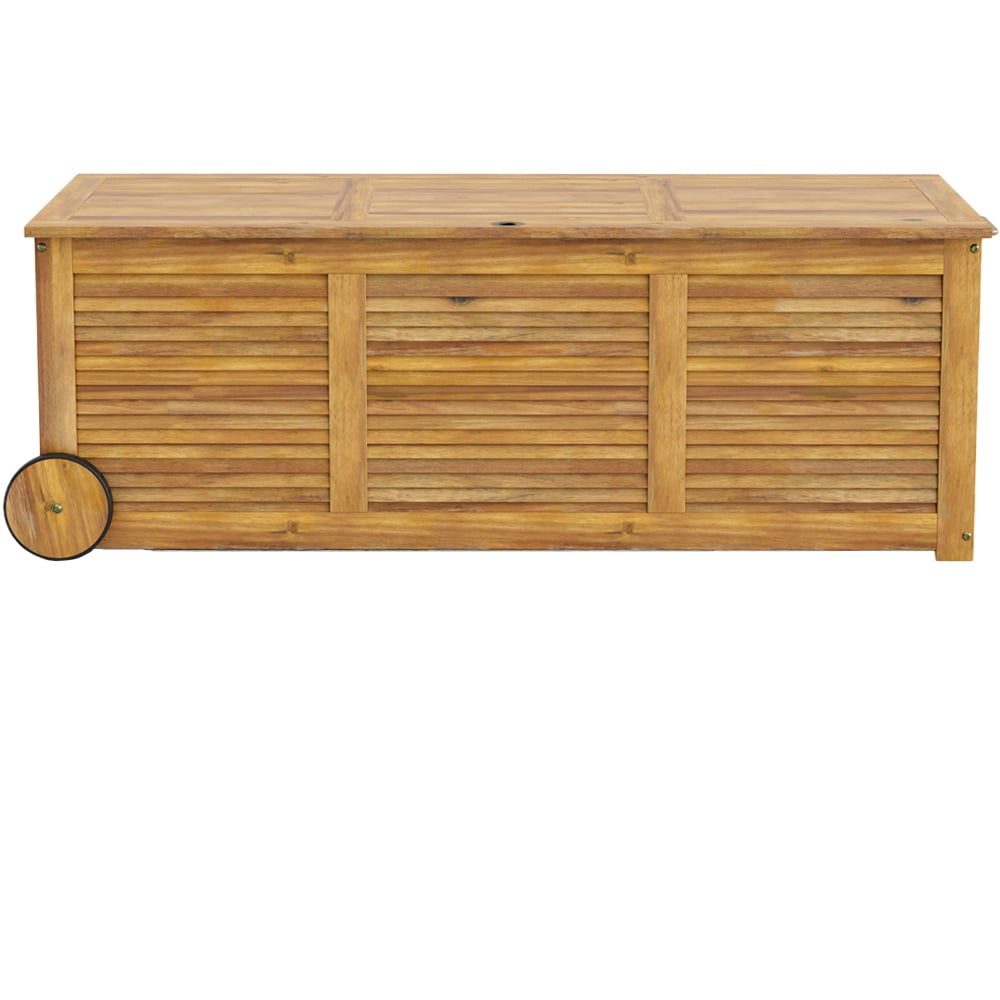 Costway 180L Acacia Wood Outdoor Storage Box with 2 Wheels Image 3