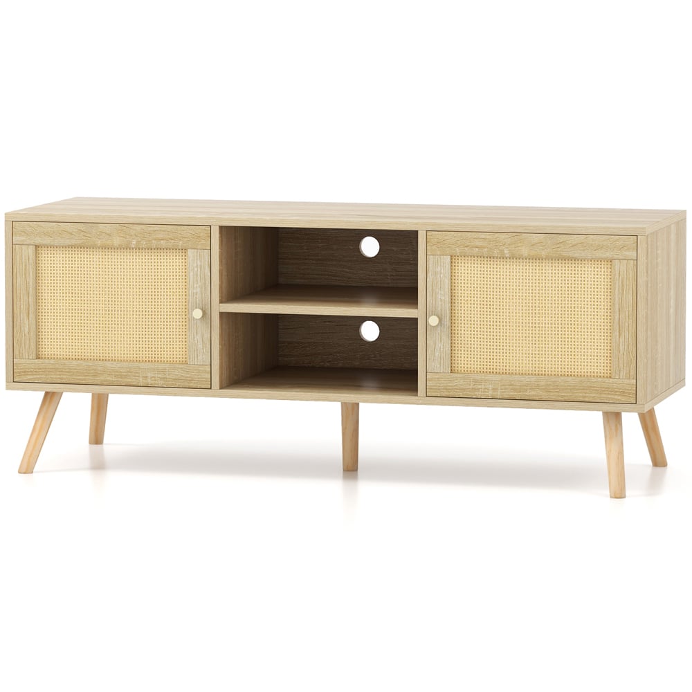 Costway 2 Door 2 Shelf Boho PE Rattan TV Stand Image 3