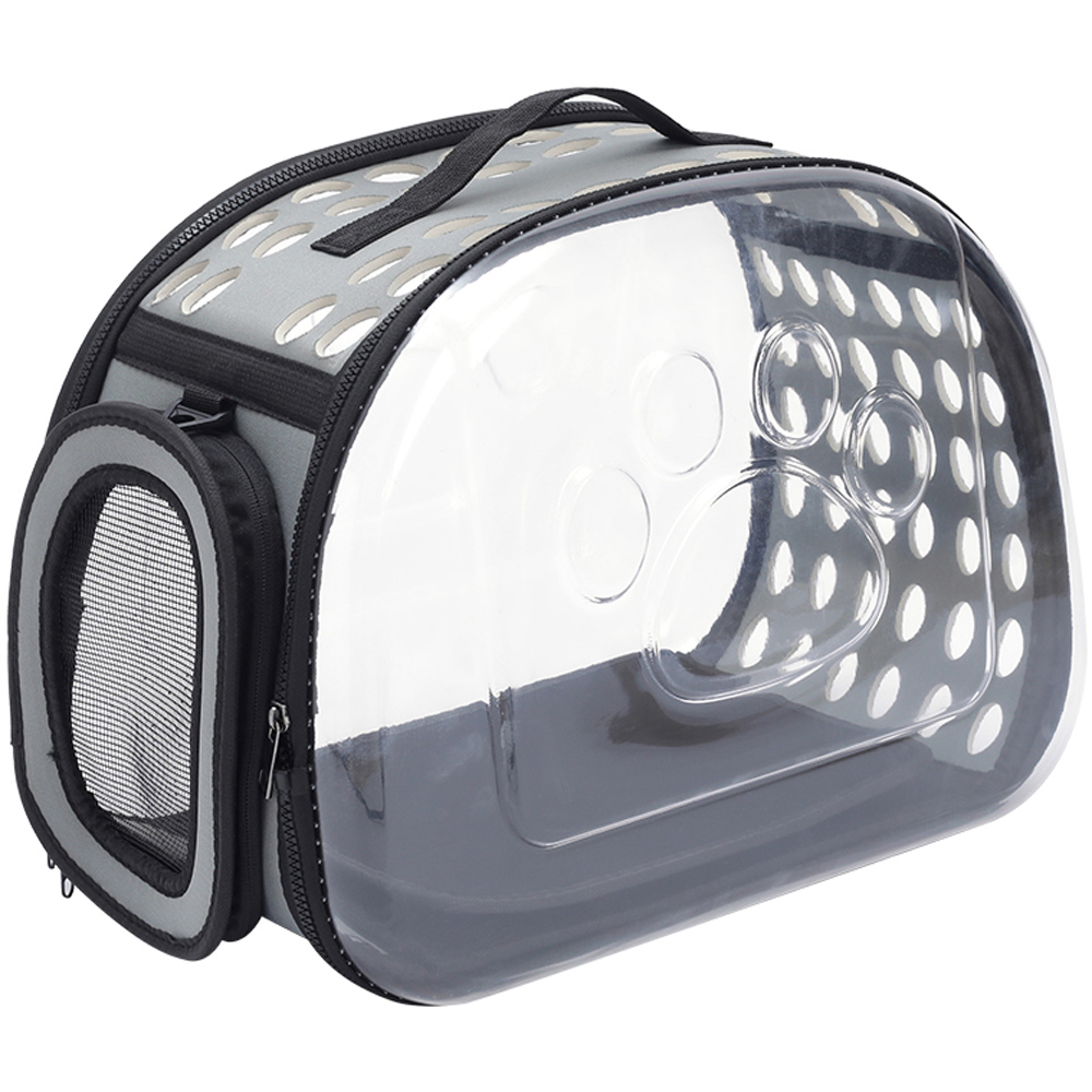H&O Direct Transparent Grey Pet Carrier with Adjustable Shoulder Strap Image 1