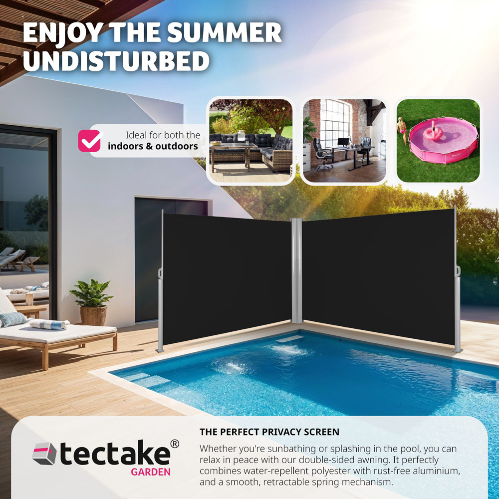 tectake Black Double Sided Retractable Side Awning 2 x 6m Image 7