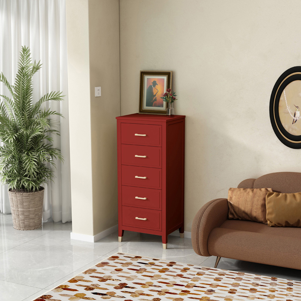 Palazzi 5 Drawer Red Narrow Chest of Drawers Image 8