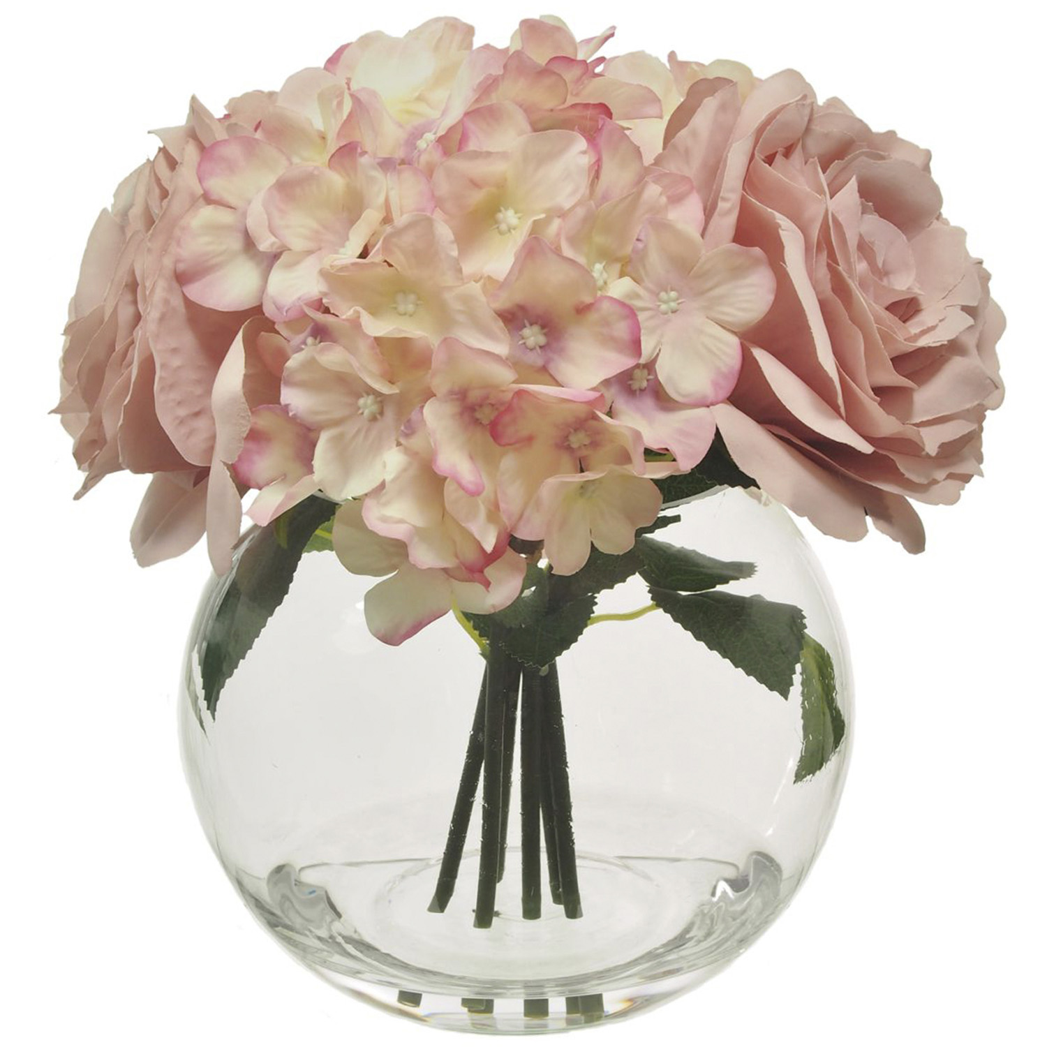 Blush Pink Complete Rose Hydrangea Arrangement Artificial Plant Image