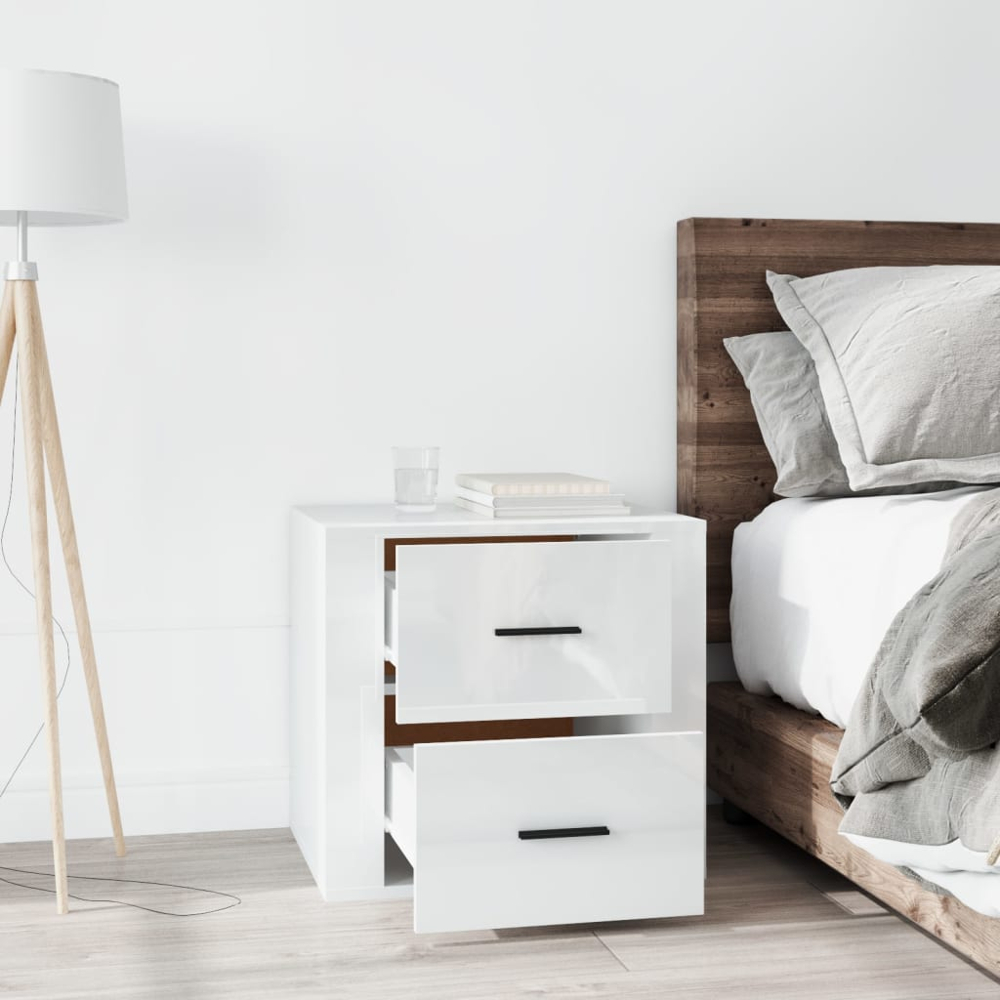 vidaXL 2 Drawer High Gloss White Bedside Cabinet Image 3