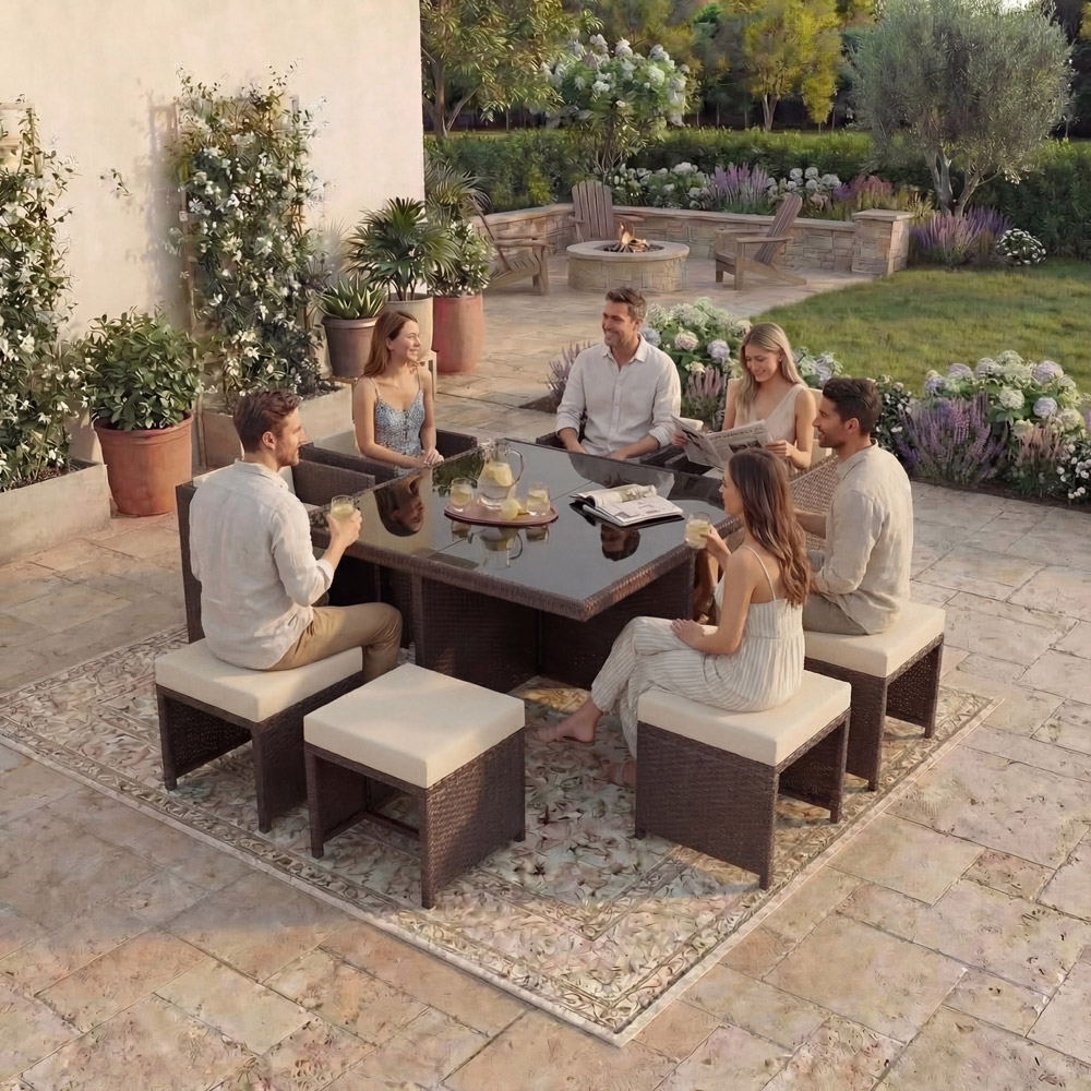 GARDEN VIDA Cuba Rattan Effect 8 Seater Garden Dining Set Brown Image 3