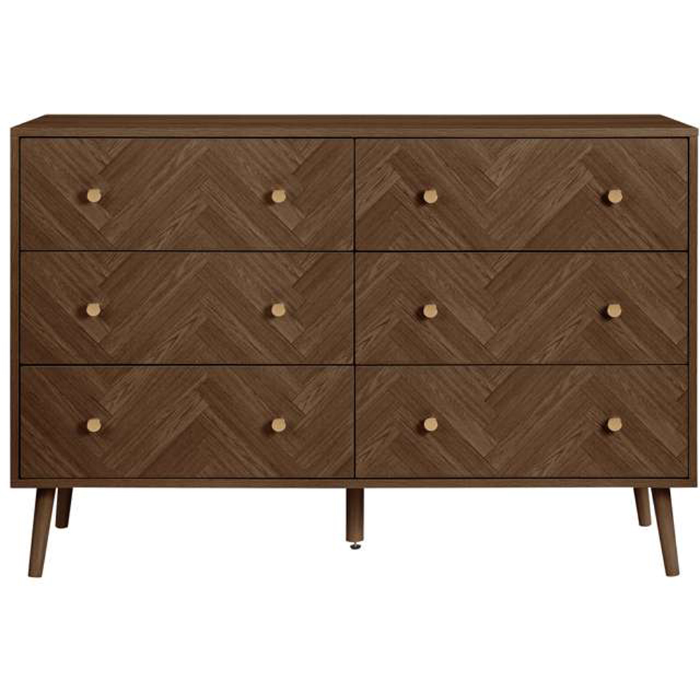 Herringford 6 Drawer Walnut Chevron Chest of Drawers Image 3