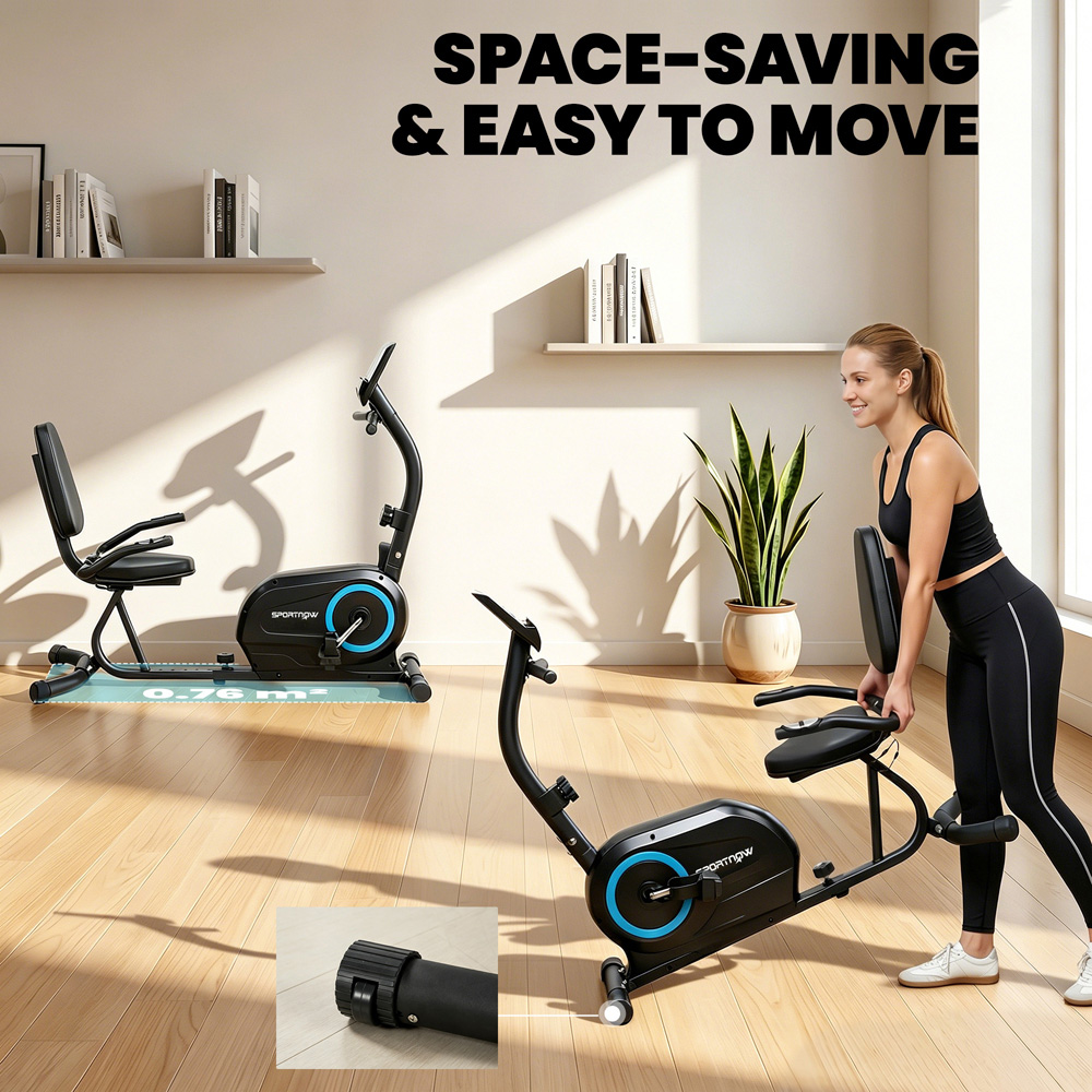 SPORTNOW Blue Magnetic Resistance Recumbent Exercise Bike with Bluetooth and App Connectivity Image 8