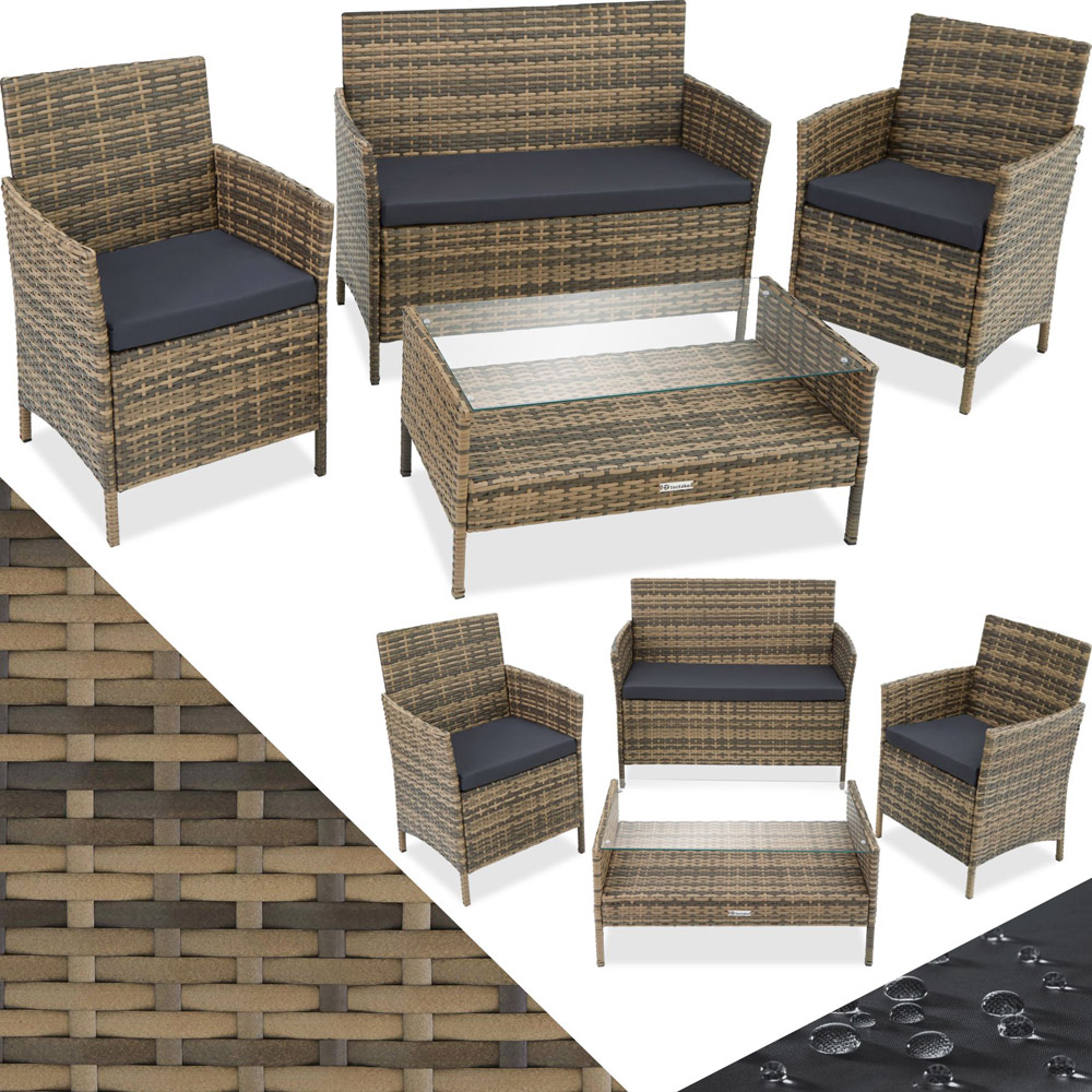 tectake Madeira 4 Seater Natural Rattan Garden Lounge Set Image 2
