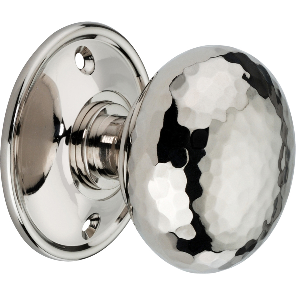 Spira Brass Polished Nickel Hammered Cottage Large Rim and Mortice Door Knob 2 Pack Image 3