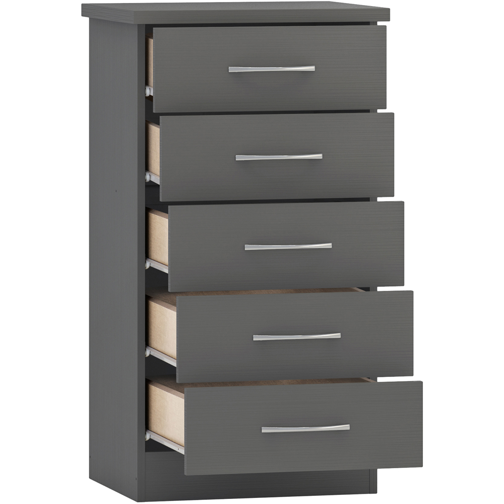 Seconique Nevada 5 Drawer 3D Effect Grey Narrow Chest of Drawers Image 4