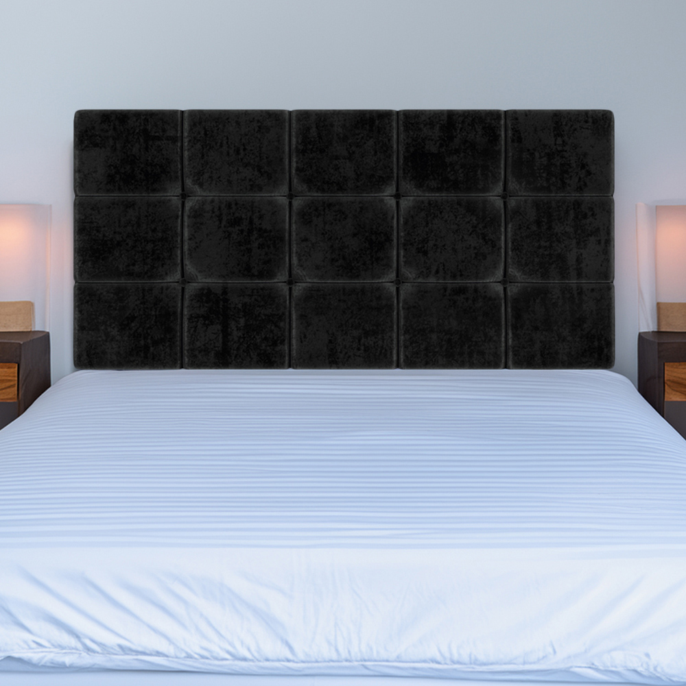 Bedmaster Double Black Naples Velvet Pearl Squared Headboard Image 1
