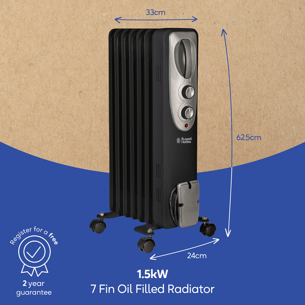 Russell Hobbs RHOFR5001B Black Oil Filled Radiator 1500W Image 7