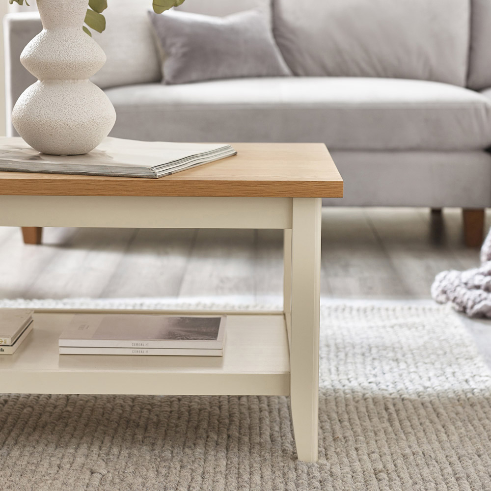 Furniturebox Ezra Oak Veneer Coffee Table with Cream Legs Image 2