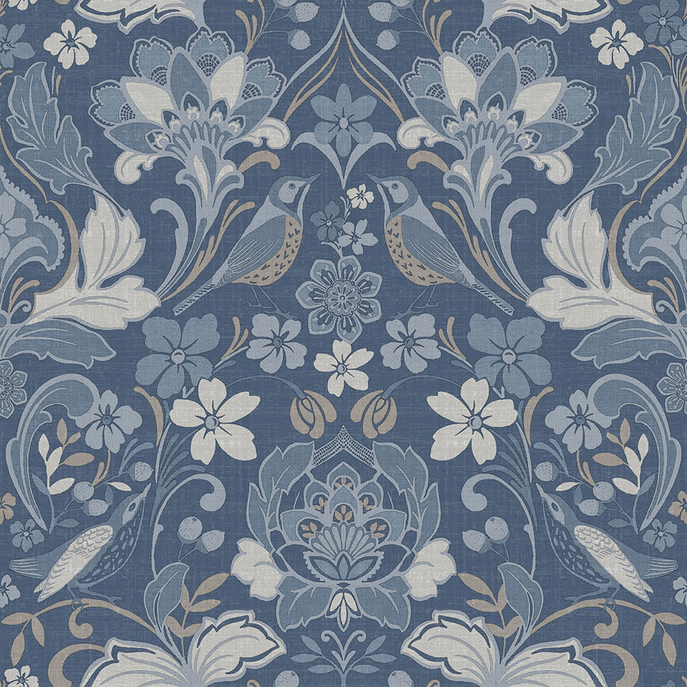 Arthouse Wallpaper Folk Floral Denim Blue  - wilko Make an on-trend statement in your home that will stand the test of time with this denim blue wallpaper. With exquisite in detail, this folk art inspired design in on trend denim blue has been reinvented for contemporary homes. Roll length: 10.05m. Roll width: 53cm. Pattern Match: Straight Match. Application: Paste the paper. Finish: Foil Arthouse Wallpaper Folk Floral Denim Blue