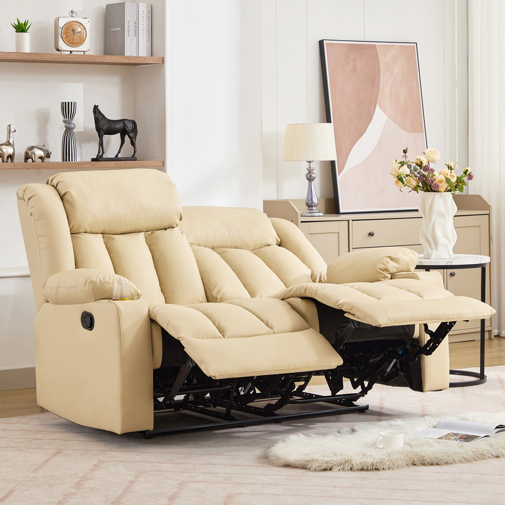 Artemis Home Sheridan 2 Seater Cream Leather Manual Recliner Sofa with Cup Holders Image 2