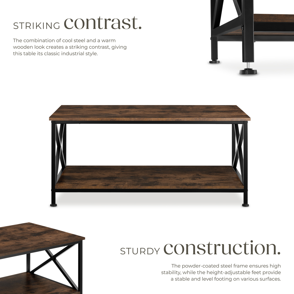 tectake Pittsburgh 2 Shelf Dark Industrial Wood Rustic Coffee Table Image 4