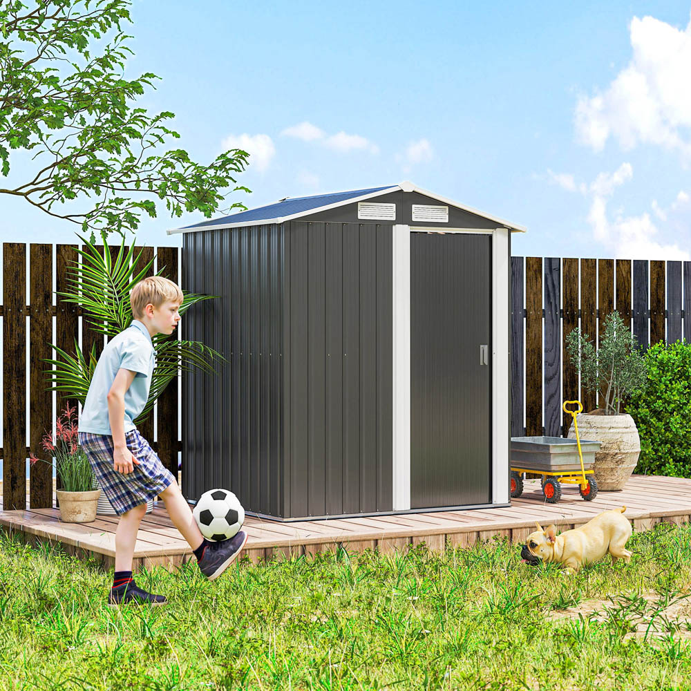 Outsunny 3.6 x 4.5ft Grey Metal Apex Garden Tool Shed Image 4