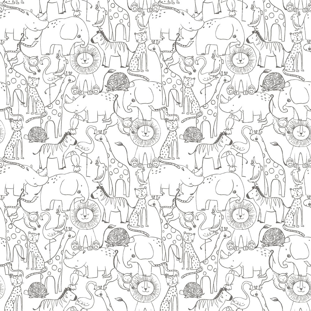 Hoopla Walls Peekaboo Animal Doodle Chalkboard Wallpaper Image 1