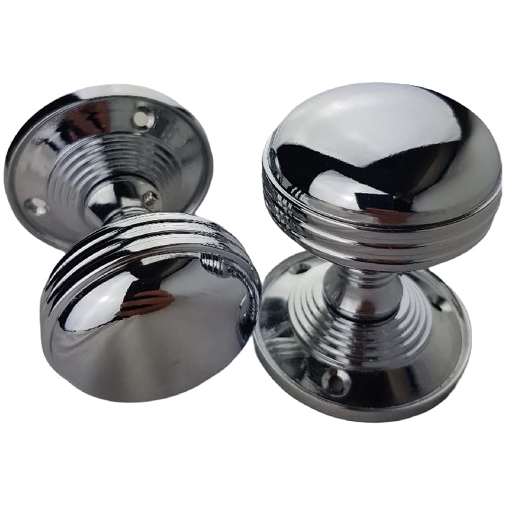 Golden Grace Polished Chrome Ringed Reeded Mortice Sprung Door Knob Set Image