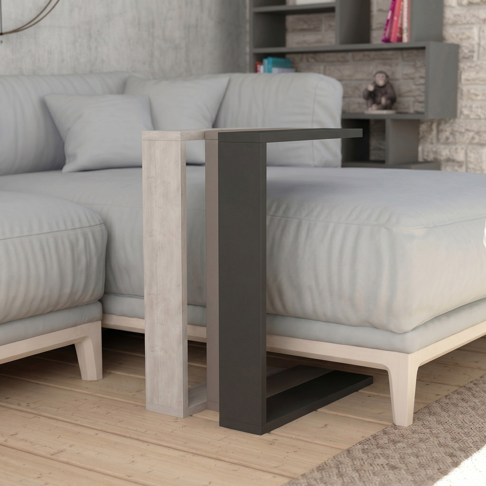 Decortie Muju Anthracite Mocha Grey and Ancient White Modern C Shape Side Table Image 3