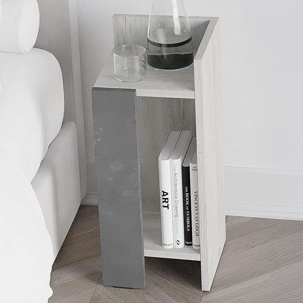 Decortie Elos 2 Shelf Ancient White and Retro Grey Modern Bedside Table Set of 2 Image 1