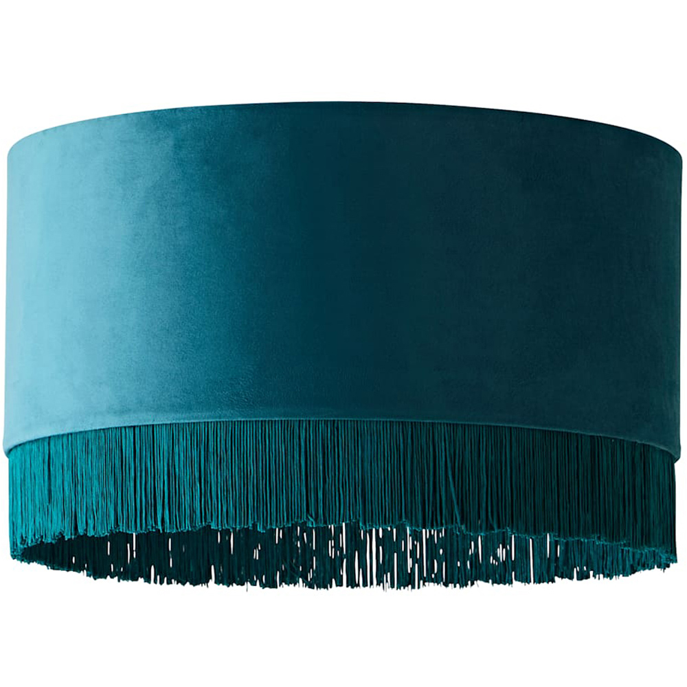 ValueLights Melody Teal Velvet Squat Ceiling Lamp Shade with Fringe Trim Image 1