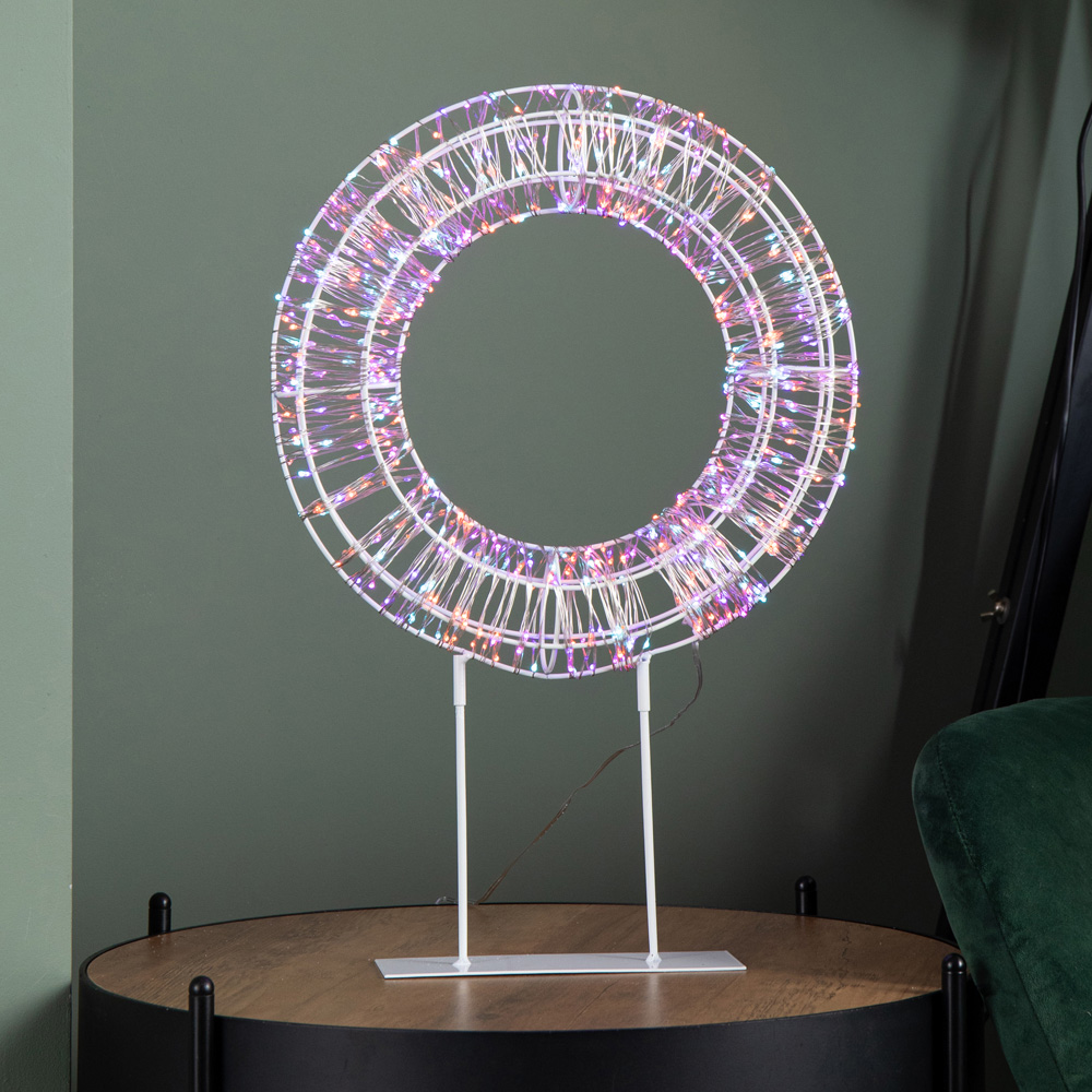 Samuel Alexander 720 Rainbow LED Light-Up Twinkling Silver Wreath with Metal Stand 45cm Image 6