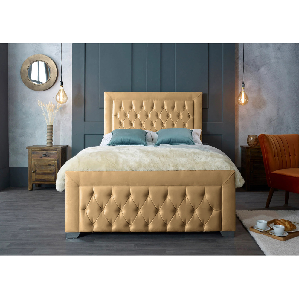 Eleganza Home Gelson Super King Size Beige Plush Velvet Bed Frame with Chesterfield Headboard Image 3