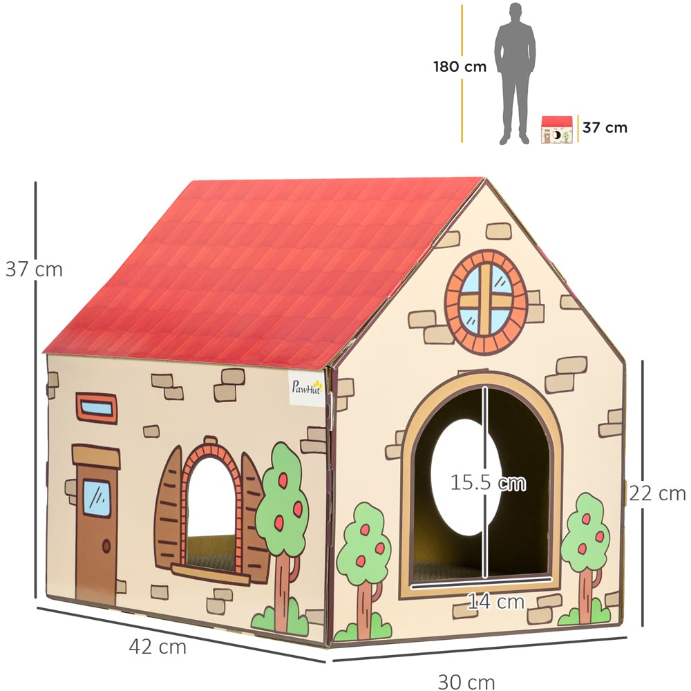 PawHut House Shaped Scratching Board and Cat Bed Image 9