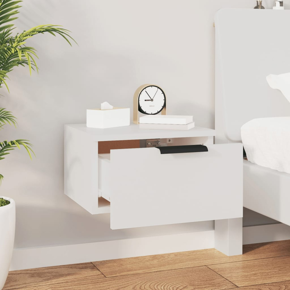 vidaXL Single Drawer White Wall Mounted Bedside Cabinet Image 8