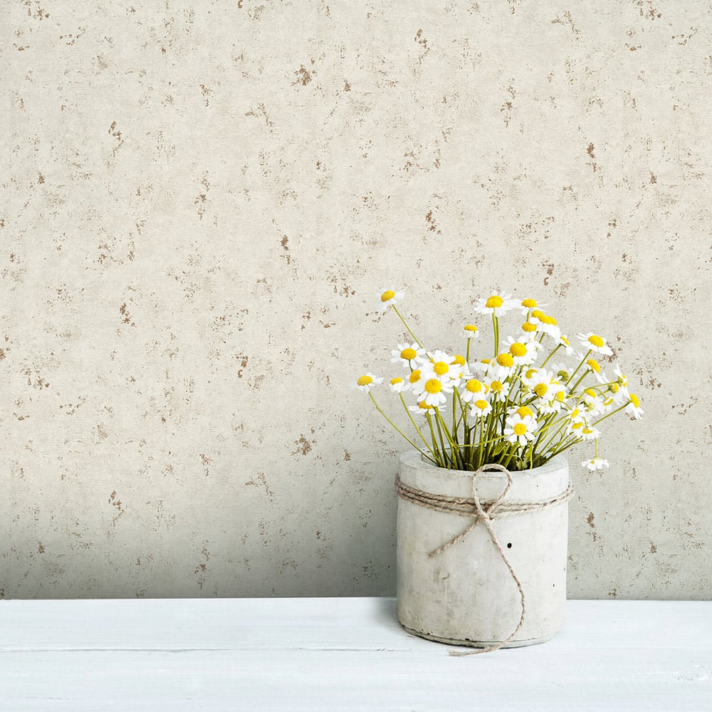 Grandeco Even Authentic Distressed Concrete Stone Textured Copper Taupe Wallpaper Image 3