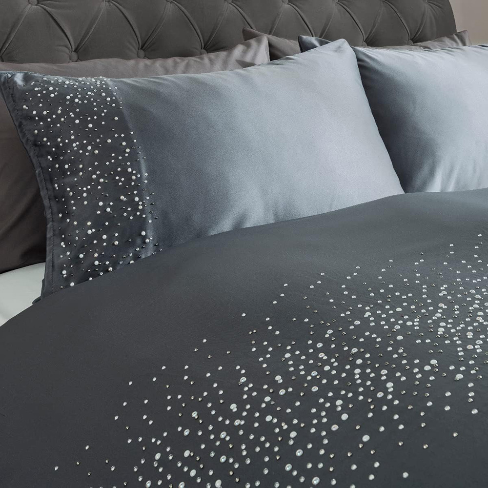 Smart Living King Size Charcoal Diamante Embellished Duvet Set Image 4