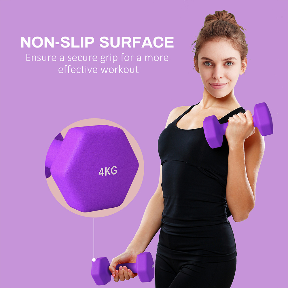 SPORTNOW Purple Hexagonal Non Slip Grip Dumbbell Set 4kg 2 Pack Image 6