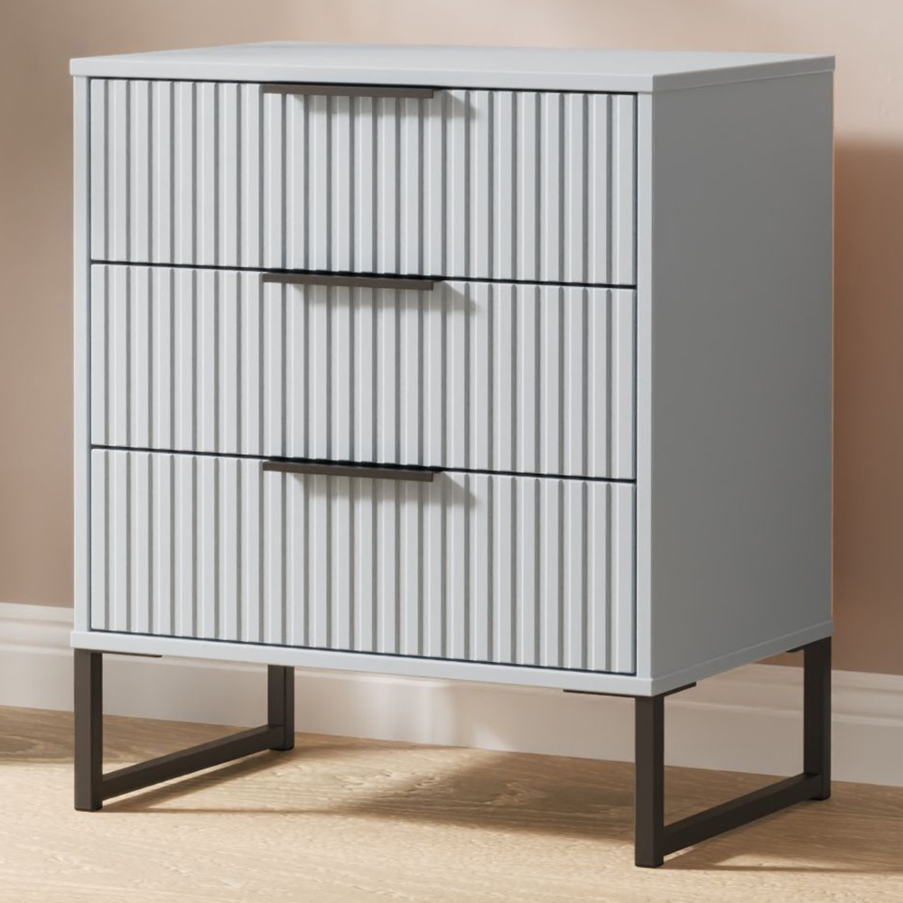 Crowndale Fluted 3 Drawer Denim Blue Midi Chest of Drawers Ready Assembled Image 1