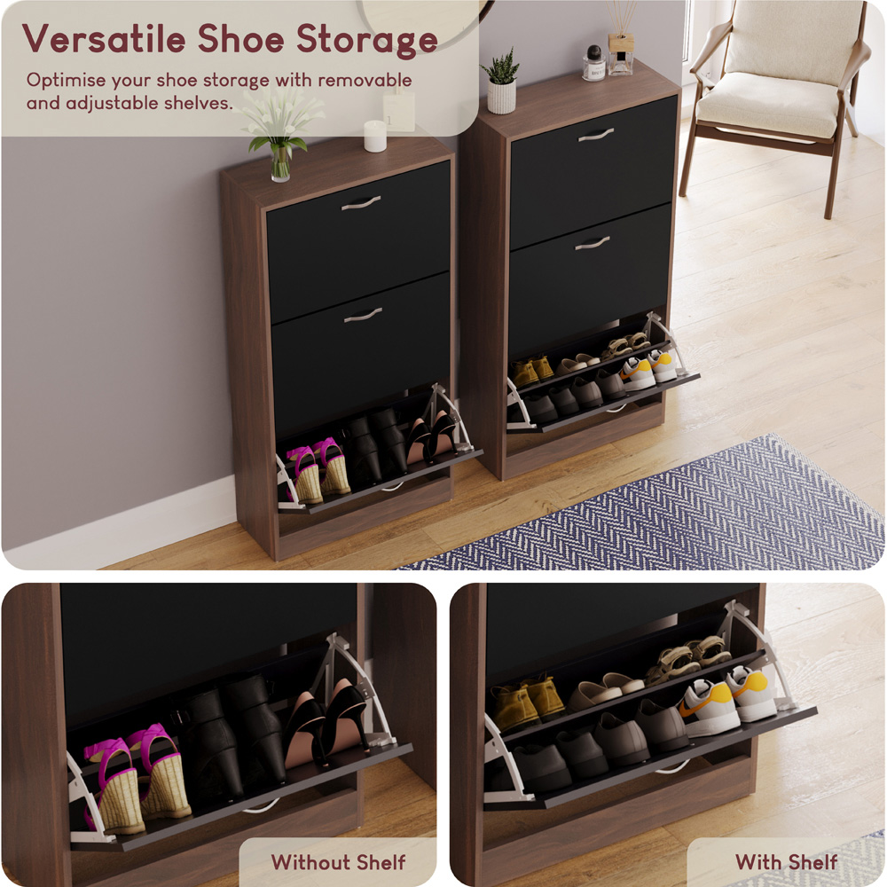 VIDA DESIGNS Walnut and Black 3 Drawer Shoe Cabinet Image 6