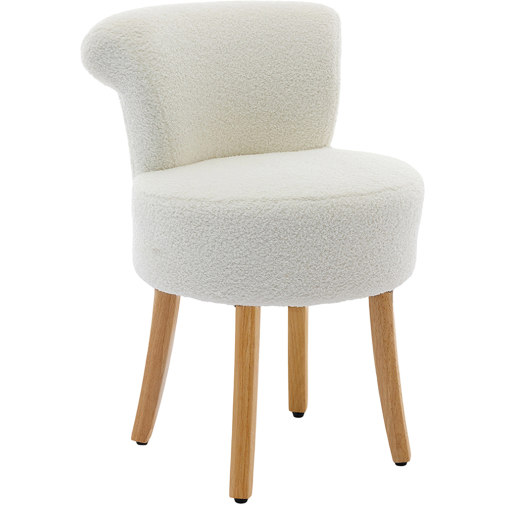 Living and Home White Teddy Fleece Curved Backrest Vanity Stool Image 2