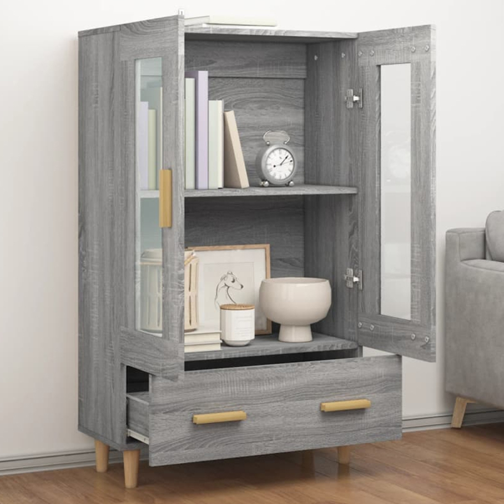 vidaXL 2 Glass Door Single Drawer Grey Sonoma Highboard Image 1
