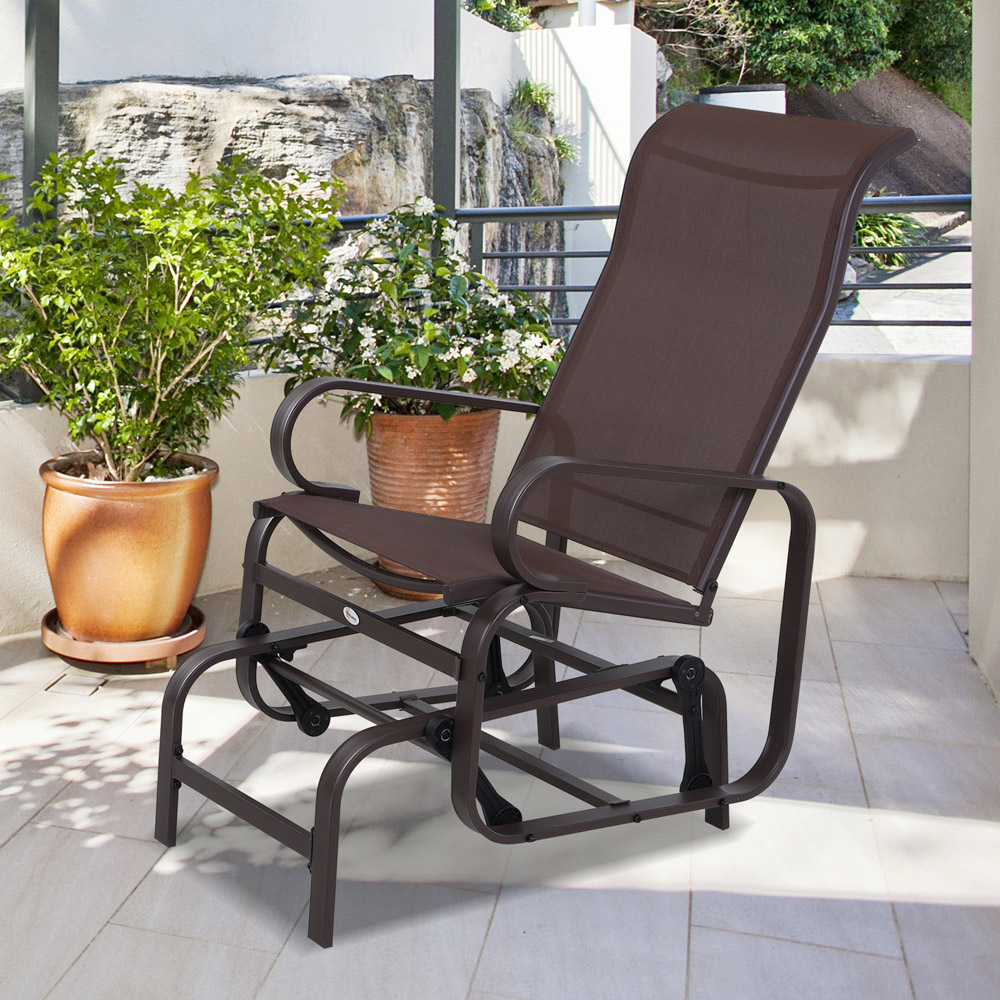 Outsunny Brown Texteline Outdoor Gliding Rocking Chair Image 7