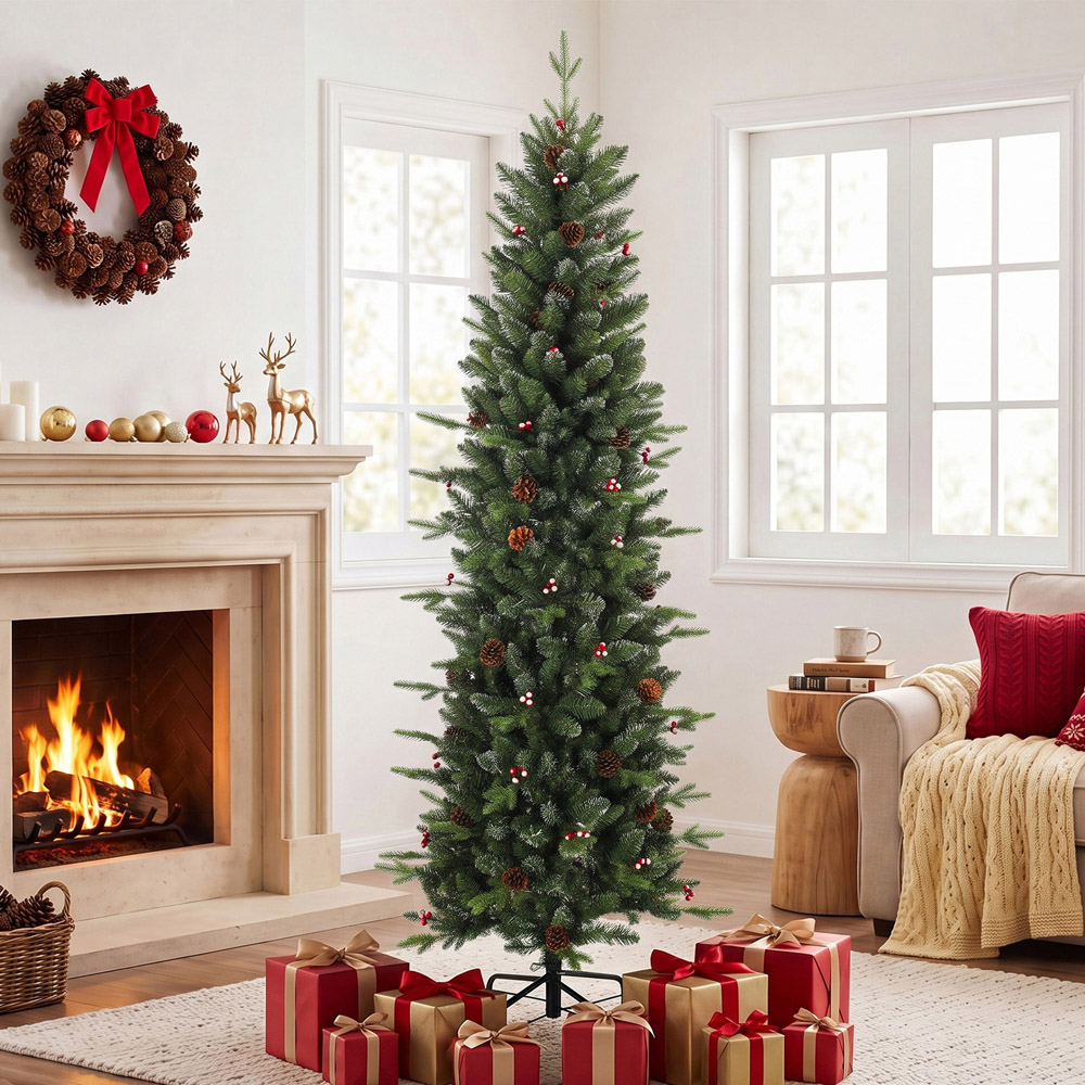 HOMCOM Green Slim Gracious Pine Artificial Christmas Tree with 904 Branch Tips Image 2