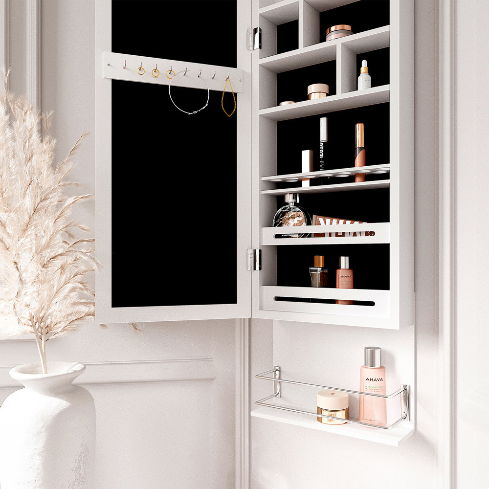 CARME Home Crystal White Door Mounted Mirror LED Jewellery Cabinet with Lights Image 4
