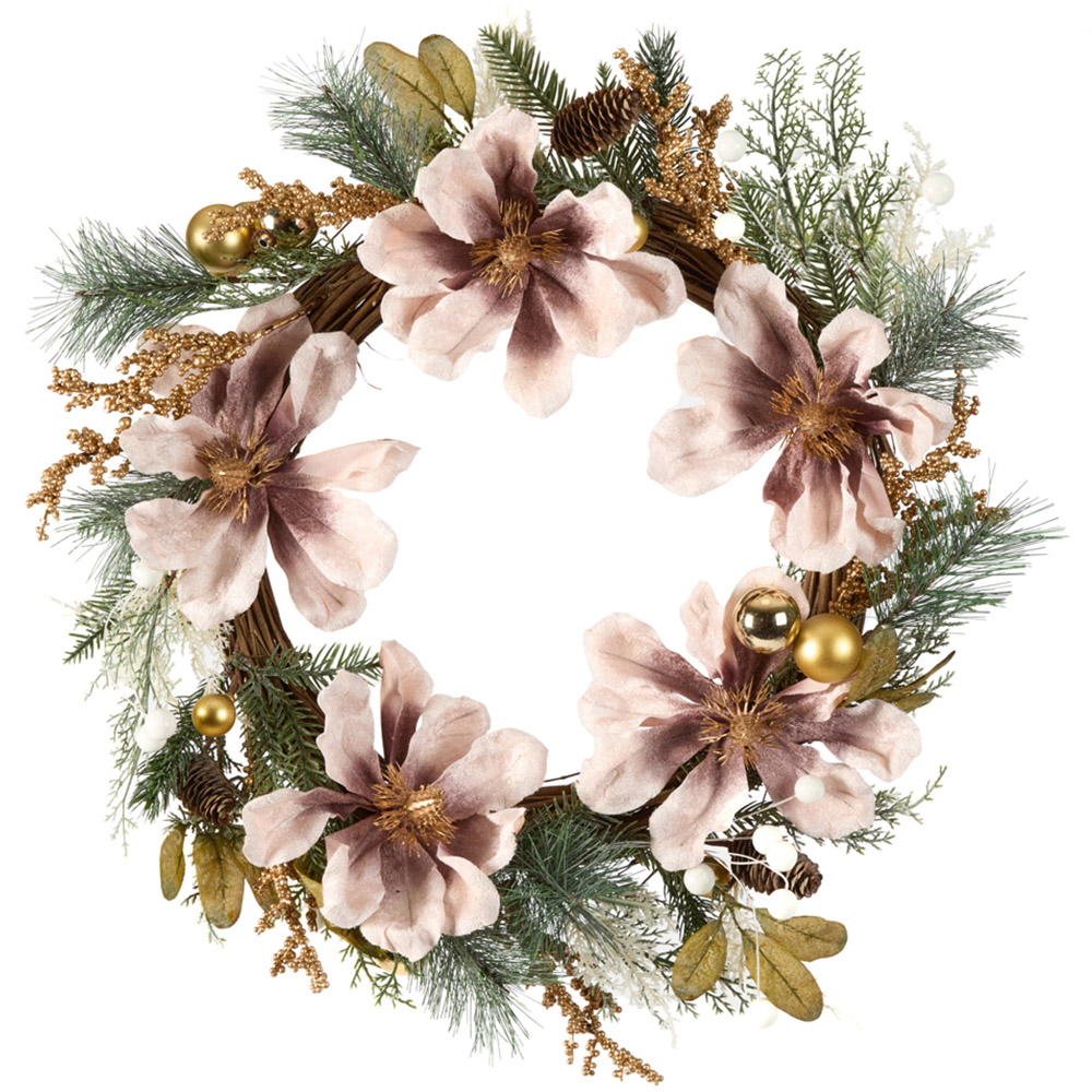 Dibor Blush Magnolia Christmas Wreath 55cm Image 1