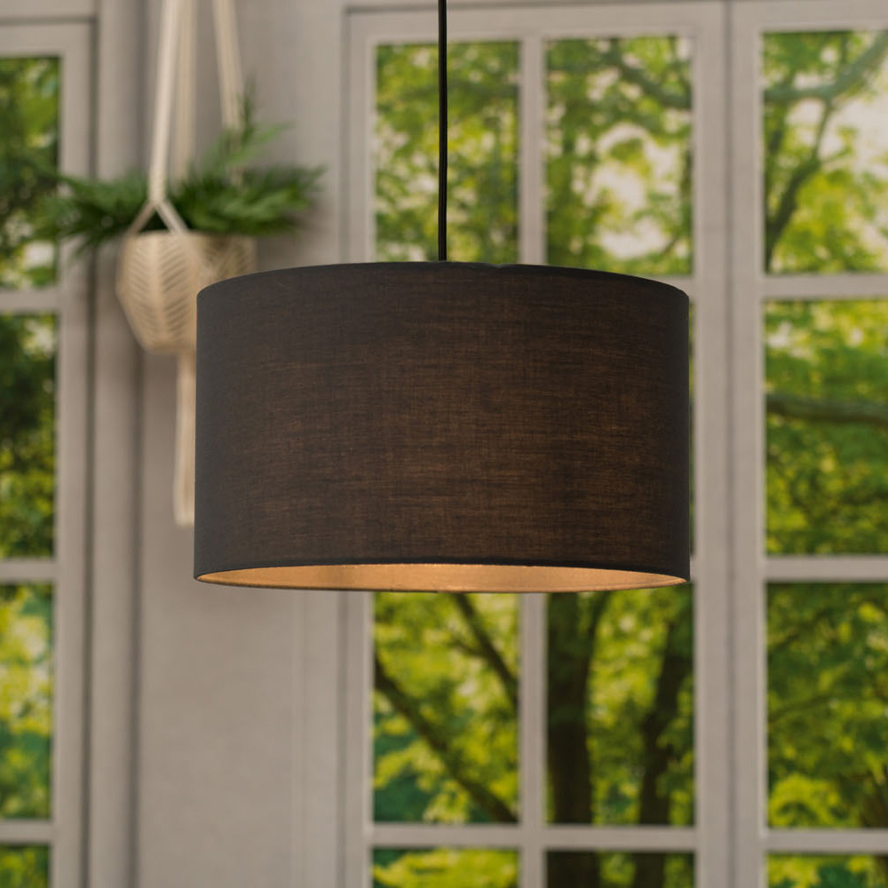 ValueLights Reni Charcoal Ceiling Drum Lamp Shade Medium Image 2