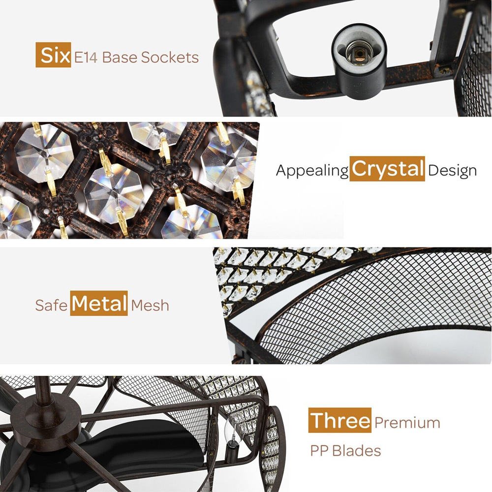 Costway Coffee Caged Crystal Ceiling Fan Light Image 6