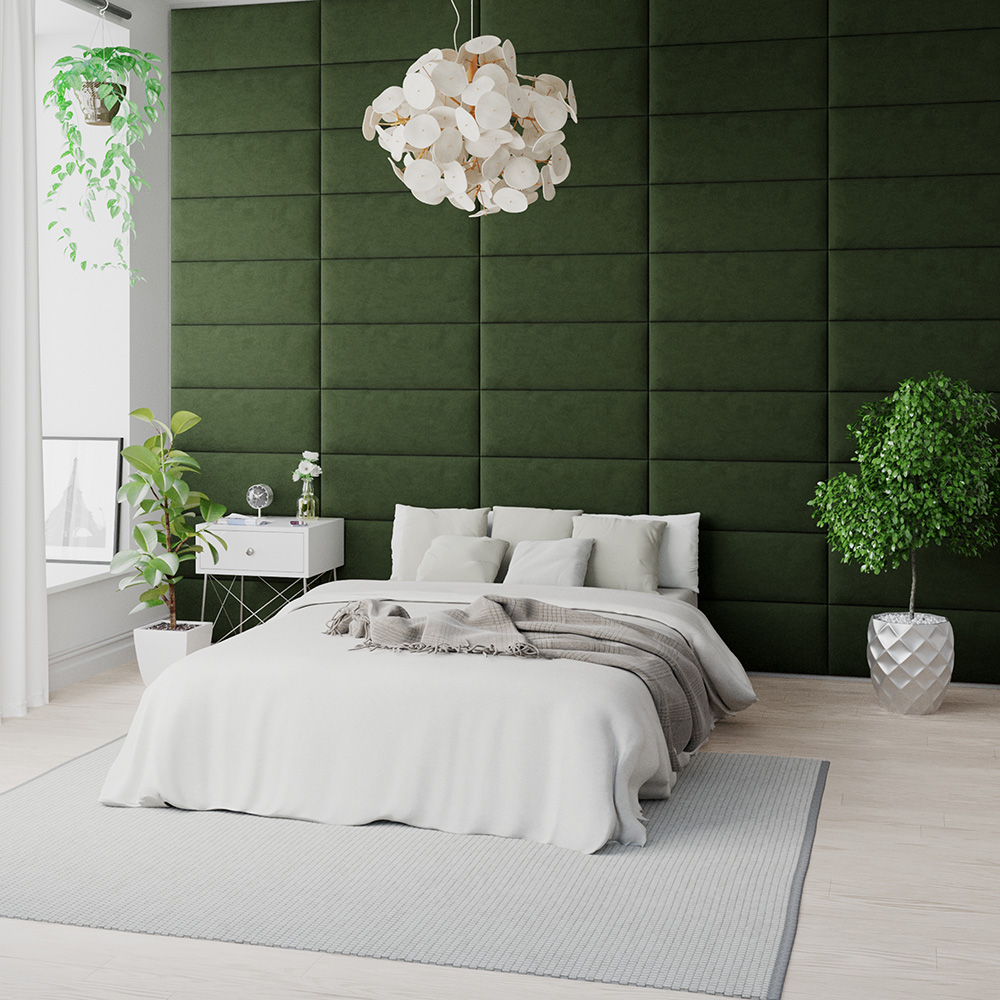 Aspire EasyMount Forest Green Plush Velvet Upholstered Wall Mounted Headboard Panels 2 Pack Image 2