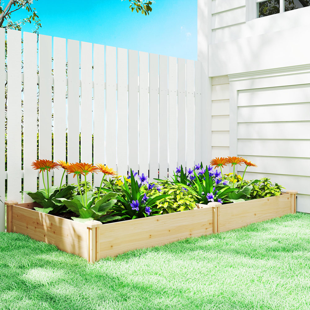 Outsunny Wooden Raised Garden Bed with Divider and Open Bottom 26 x 121 x 235cm Image 3