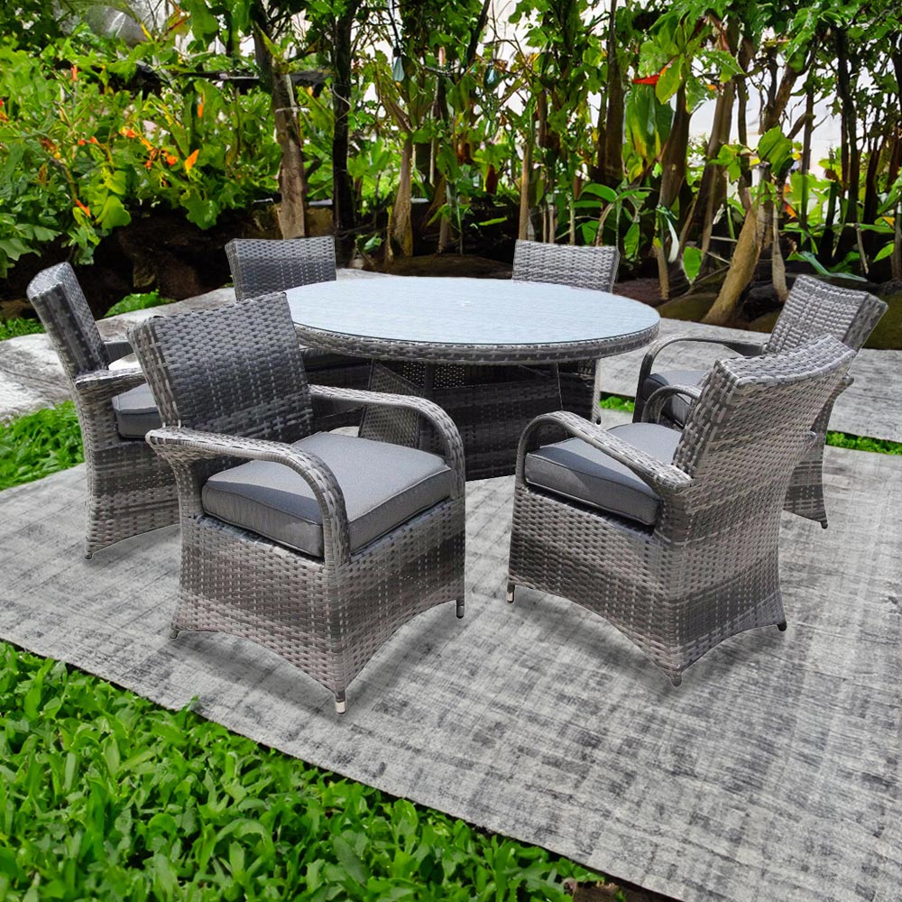 Furniture One 6 Seater Grey Rattan Garden Dining Set Image 1