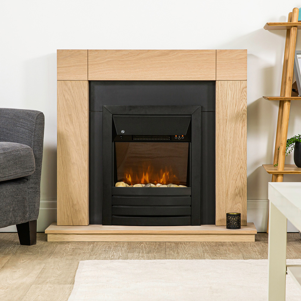 Zanussi 19 Inch Black Cast Iron Effect LED Electric Inset Fireplace with Pebbles and Remote 2000W Image 2