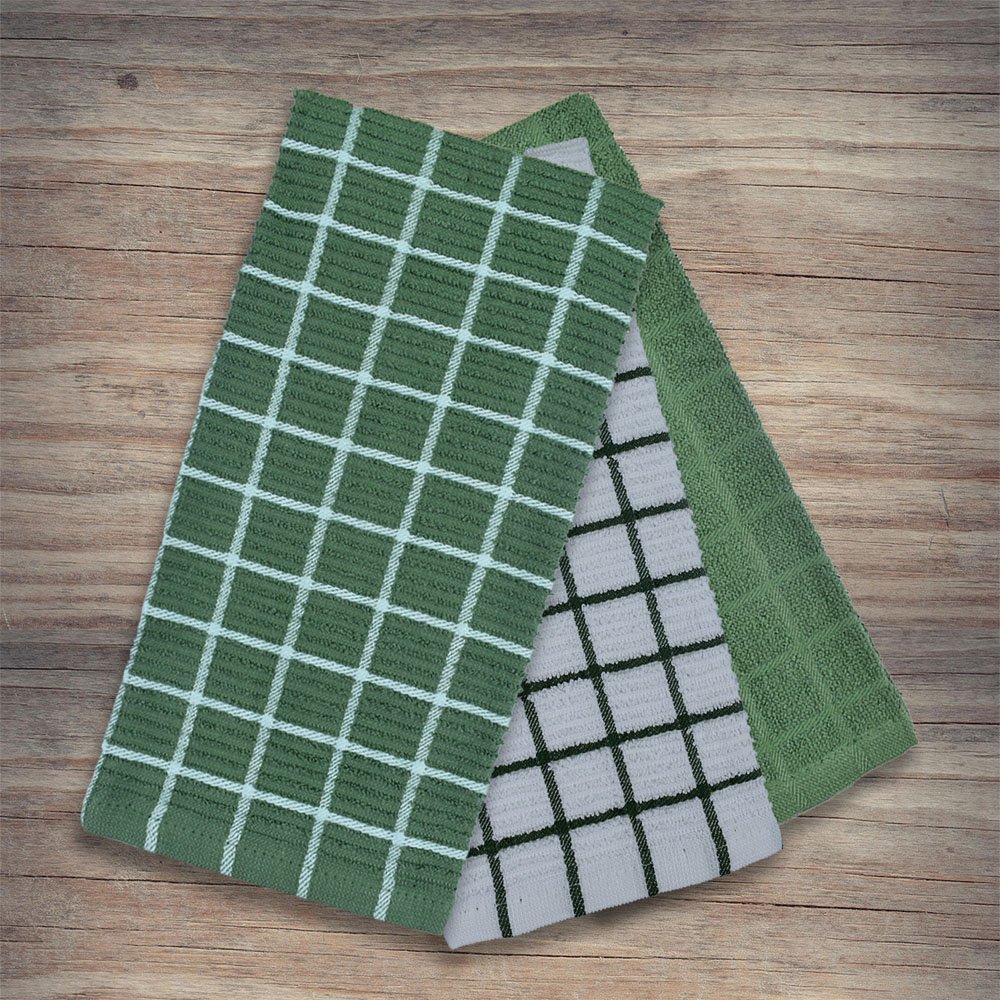 Kitchen Trends Green Ripple Check Tea Towel 3 Pack Image 5